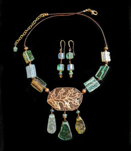 Bronze Oak Leaf & Roman Glass Set - Sunroot Studio