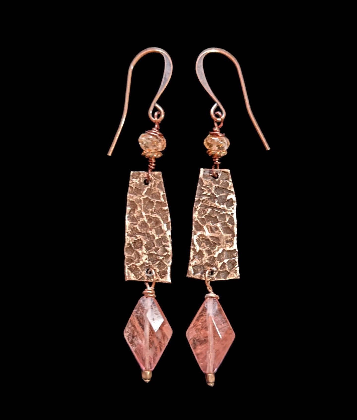 cherry quartz & copper earrings