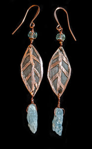 Copper Leaf & Kyanite Earrings - Sunroot Studio