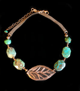 Copper Leaf & Chrysocolla Necklace - Sunroot Studio
