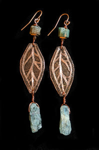 Copper Leaf & Kyanite Earrings - Sunroot Studio