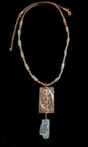 Copper Leaf & Kyanite Pendant Set