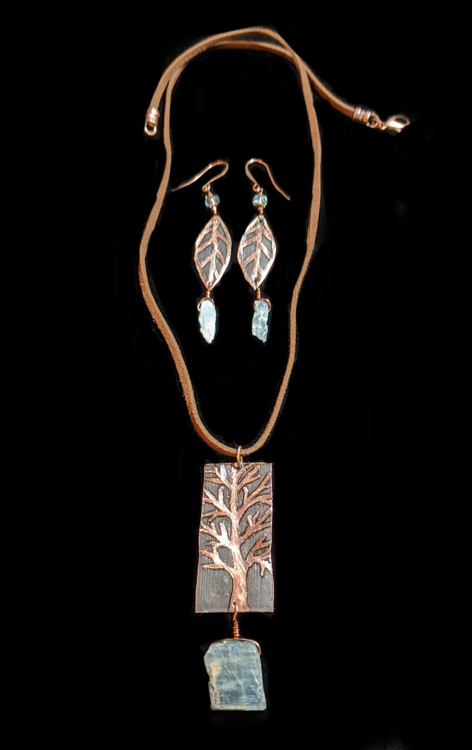 Copper Tree & Kyanite Pendant Set - Sunroot Studio