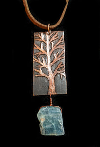 Copper Tree & Kyanite Pendant Set