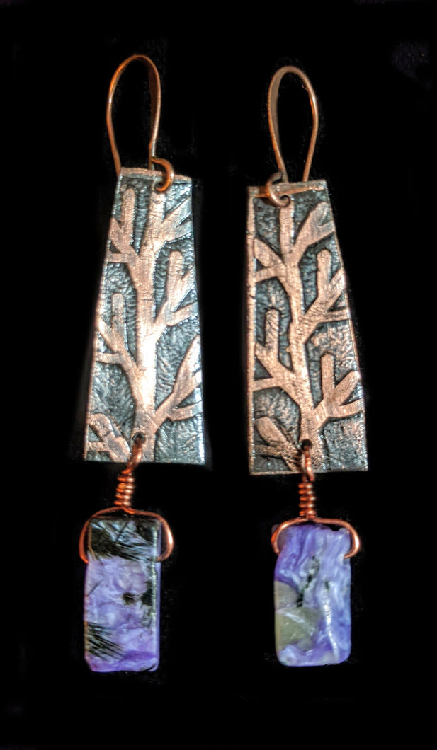 Copper Tree & Charoite Earrings - Sunroot Studio