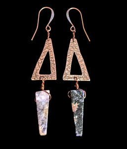 Copper Triangles & Charoite Earrings