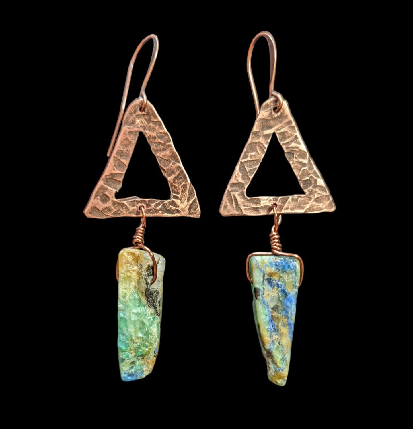 copper triangle & chrysoprase earrings