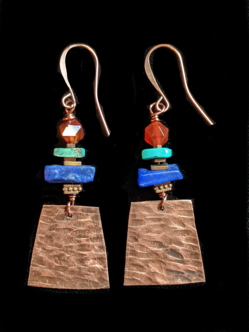 Hammered Copper & Mixed Stones Earrings - Sunroot Studio