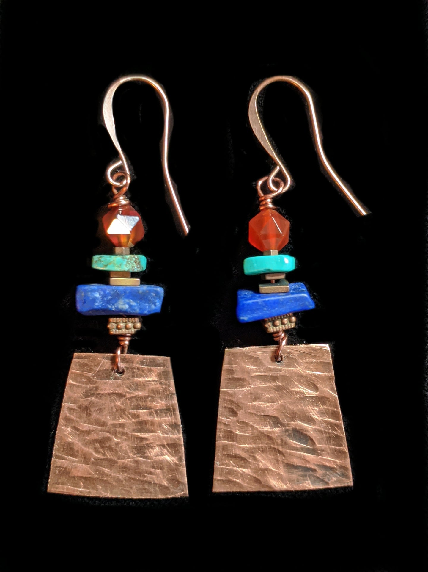 hammered copper & mixed stones earrings - sunroot studio