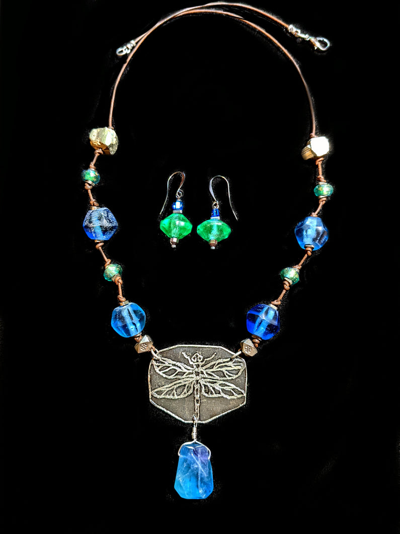 Dragonfly Fluorite & African Glass Set - Sunroot Studio