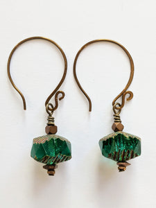 Emerald Czech Glass Earrings # 1