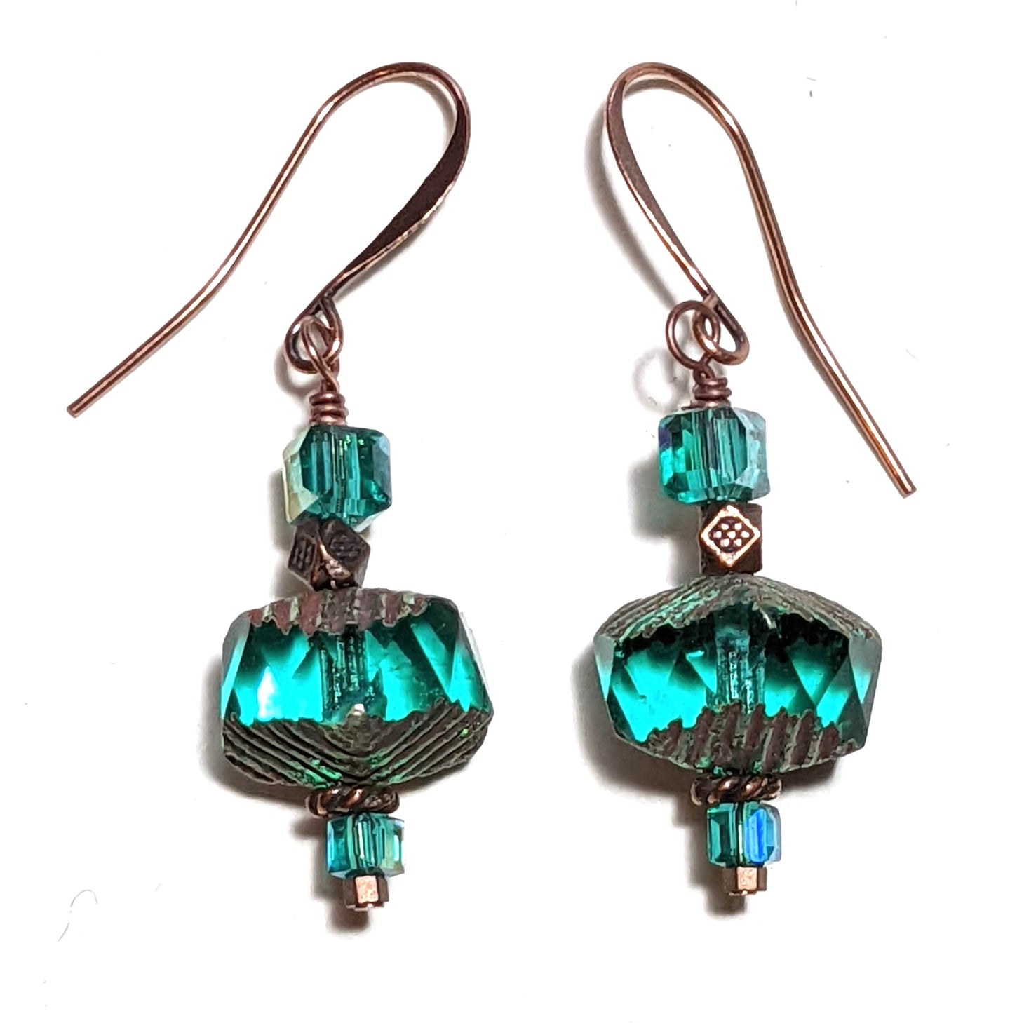 emerald czech glass earrings