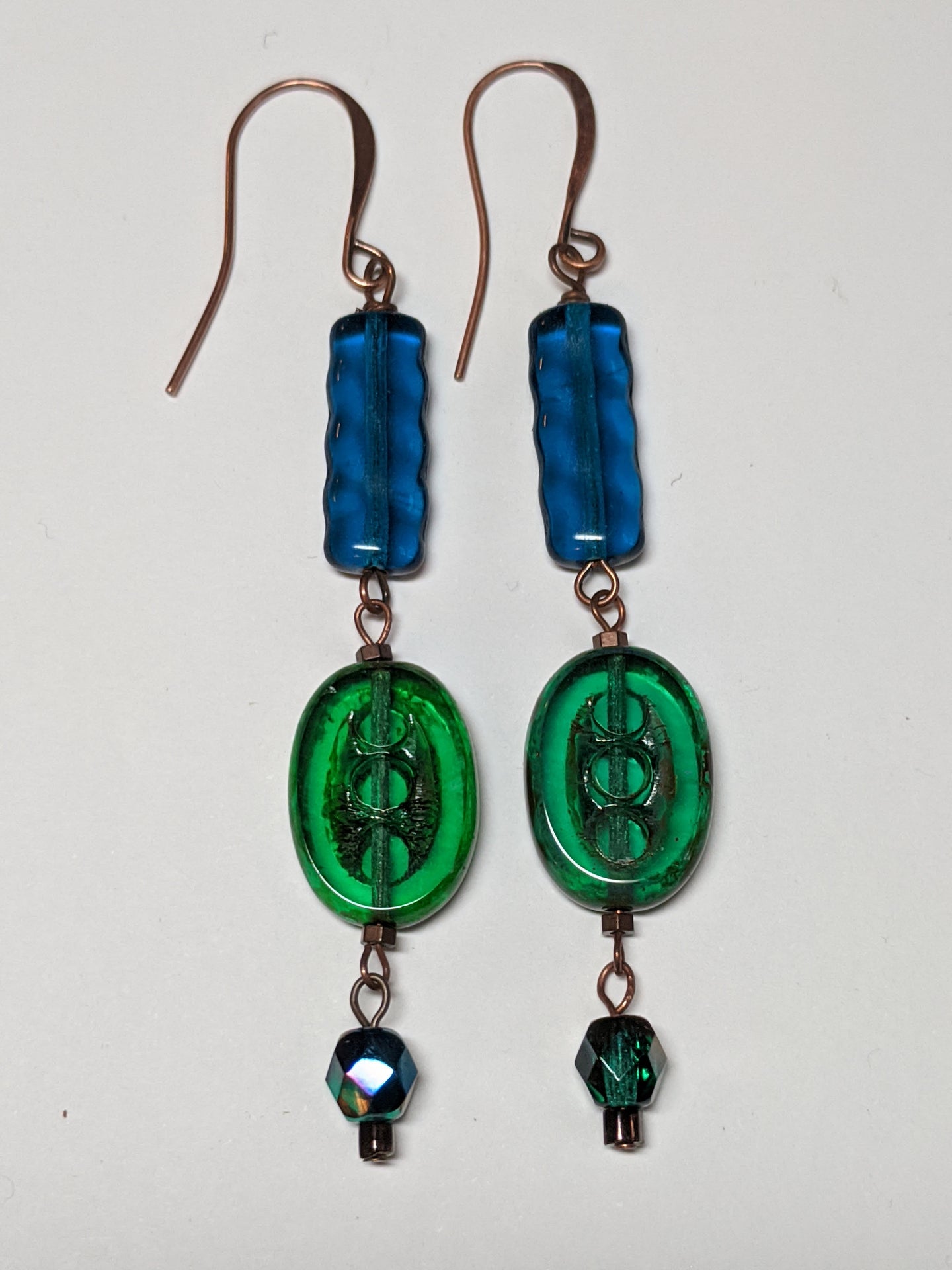 emerald green & teal czech glass earrings - sunroot studio