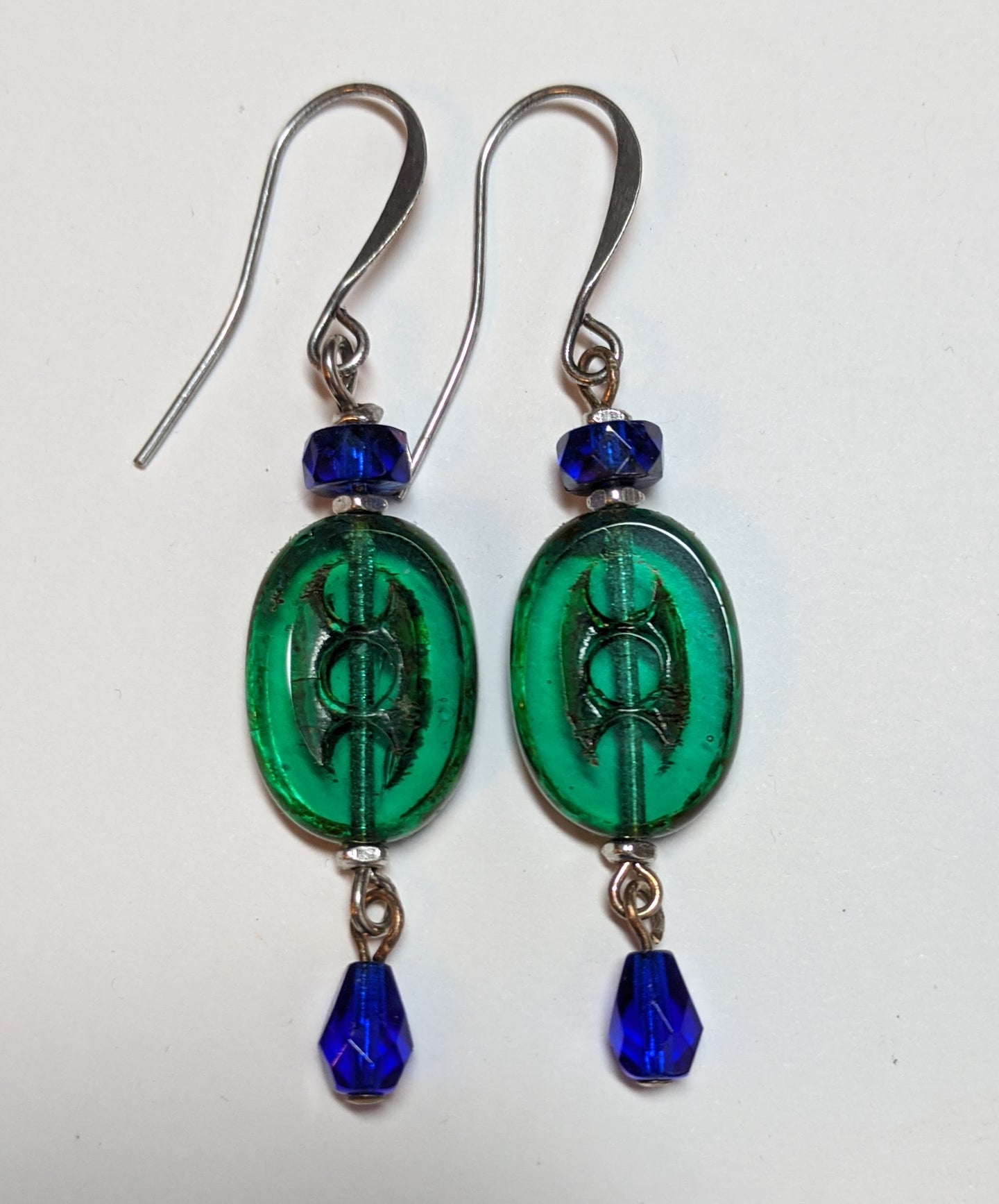 emerald  green & blue czech glass earrings - sunroot studio