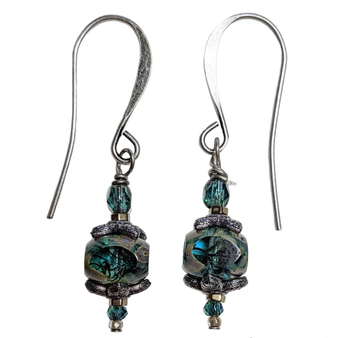 forest green czech glass earrings