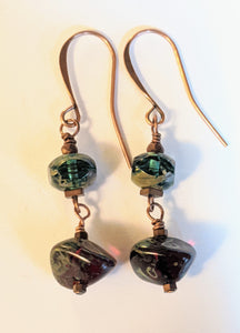 Forest Green & Garnet Glass Earrings - Sunroot Studio