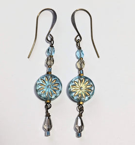 Gold & Blue Flower Earrings