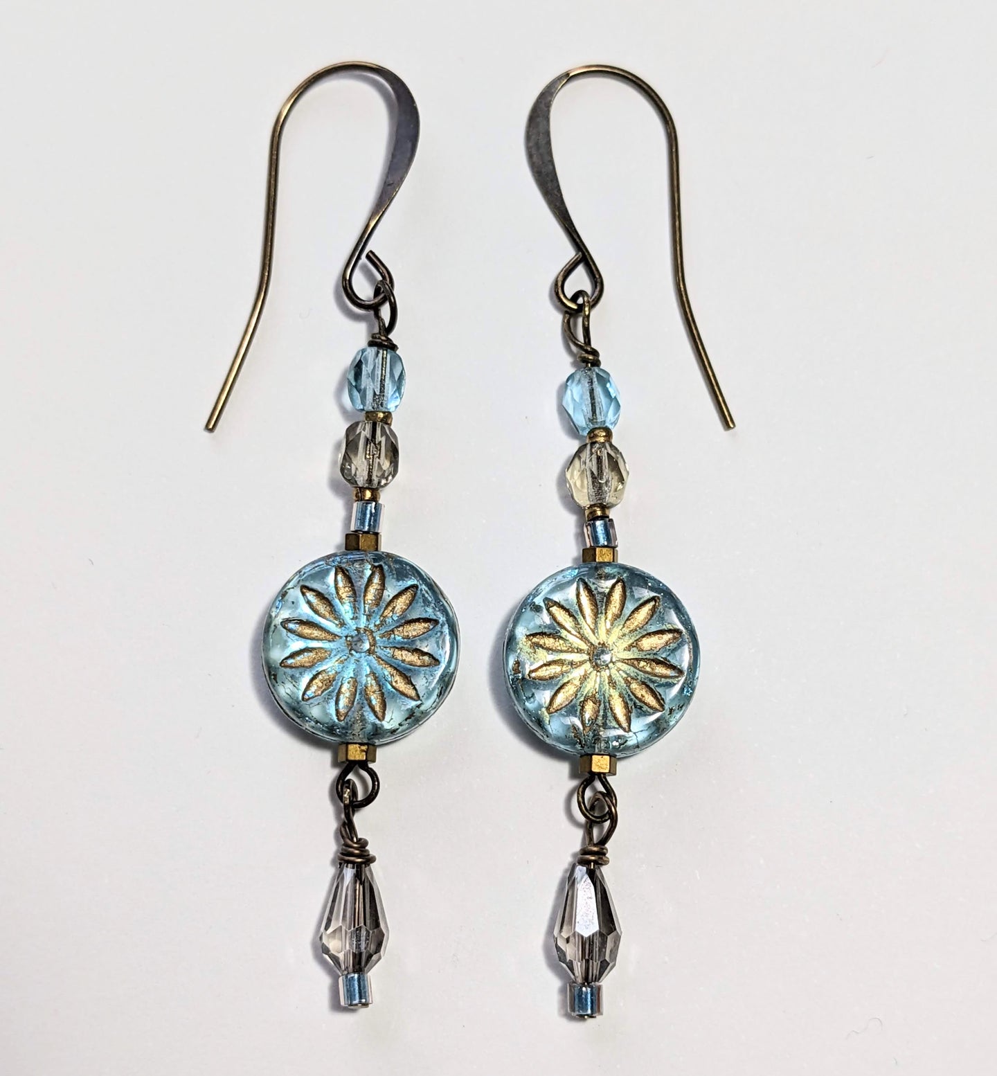 gold & blue flower earrings