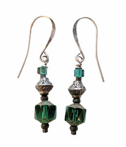 Faceted Emerald Glass Earrings