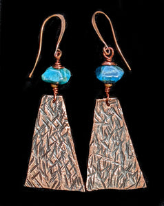 Hammered Copper & Apatite Earrings - Sunroot Studio