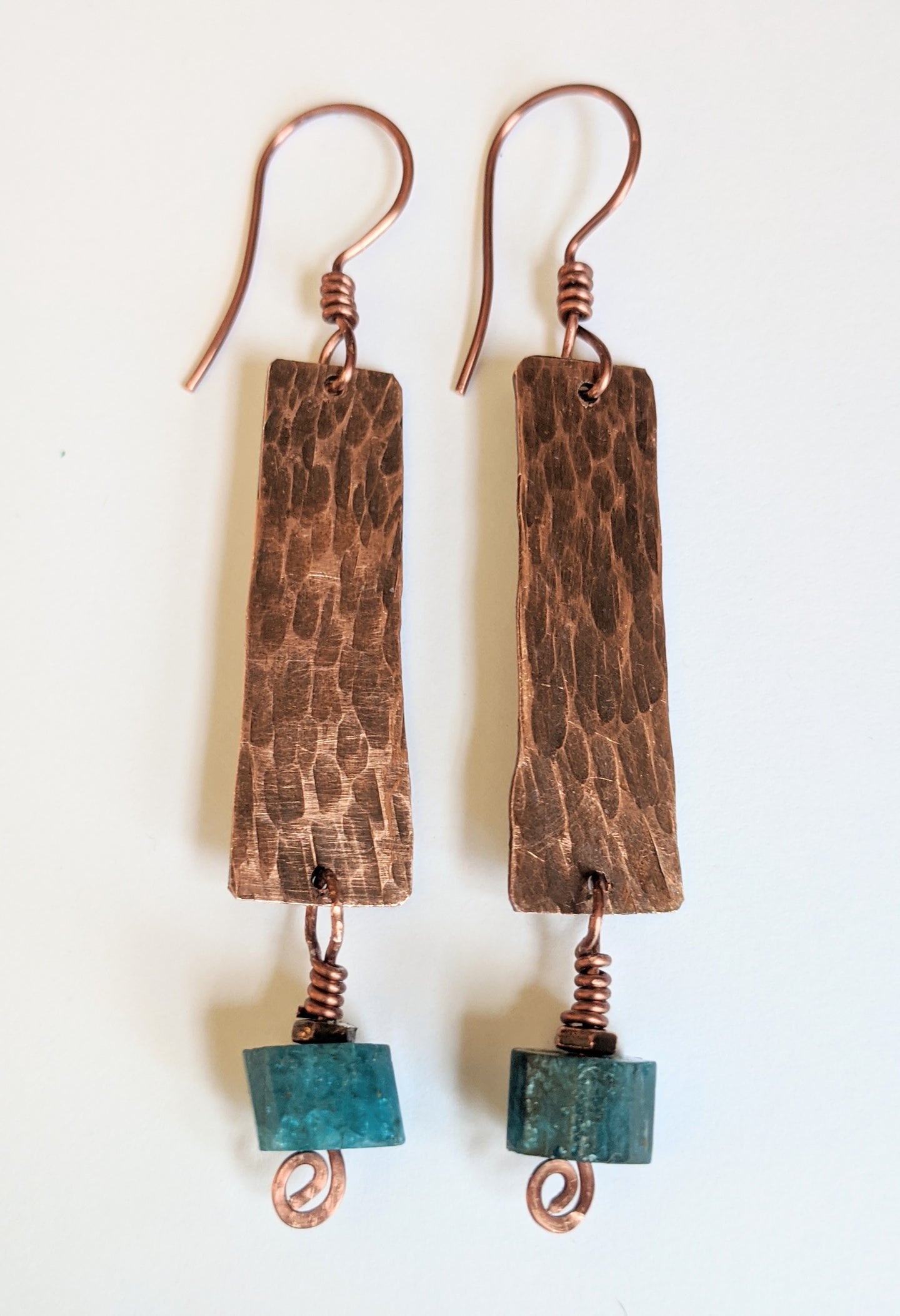 hammered copper & apatite earrings