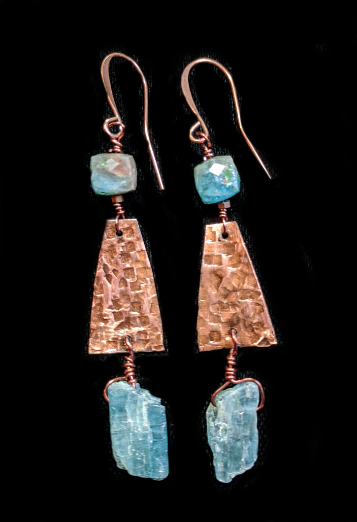 Hammered Copper & Kyanite Earrings - Sunroot Studio