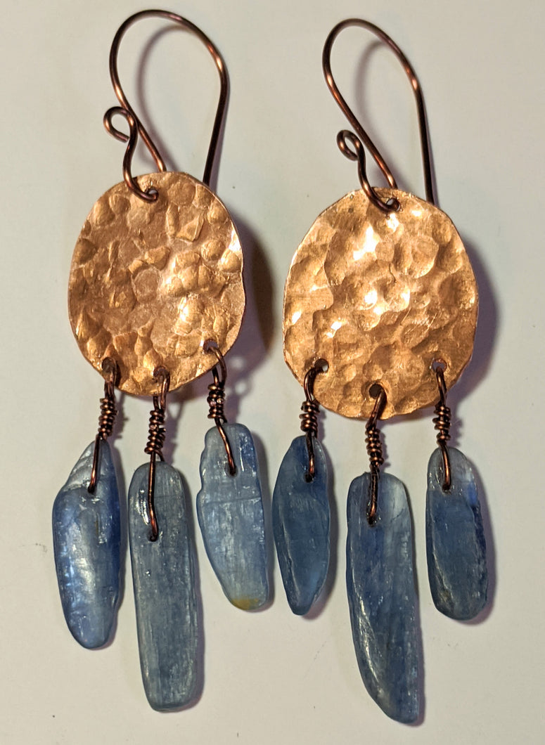 Hammered Copper & Kyanite Earrings - Sunroot Studio