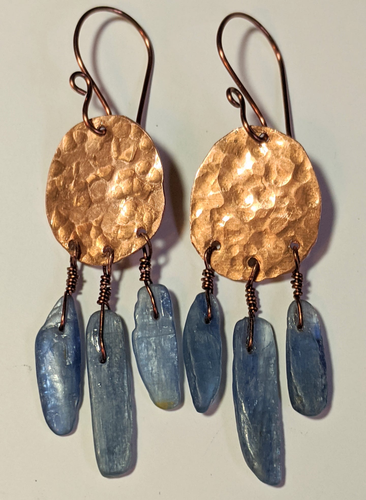 hammered copper & kyanite earrings - sunroot studio