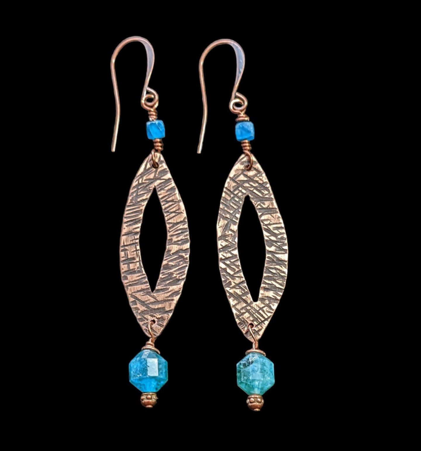 hammered copper & apatite leaf earrings