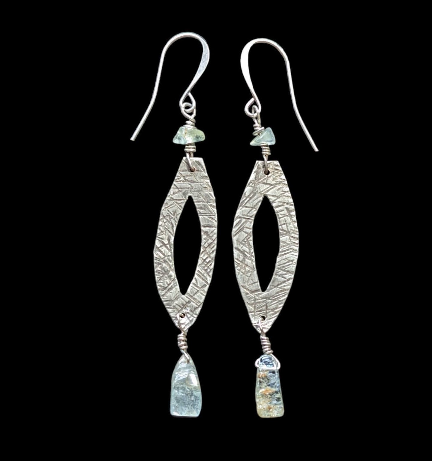 hammered leaf & aquamarine earrings