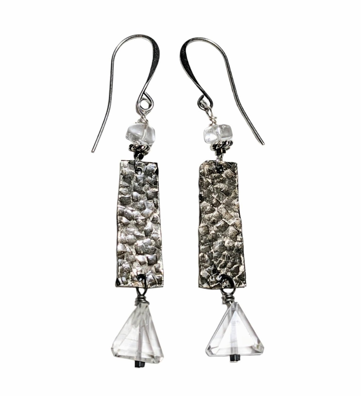 hammered silver & quartz earrings