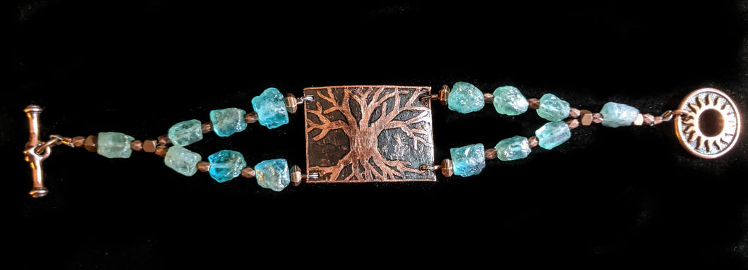 Copper Art and Metal Jewelry - Tree & Apatite Bracelet - Sunroot Studio