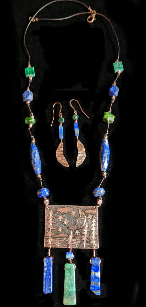 Art and Metal Jewelry - Copper Man in the Moon Necklace Set - Sunroot Studio