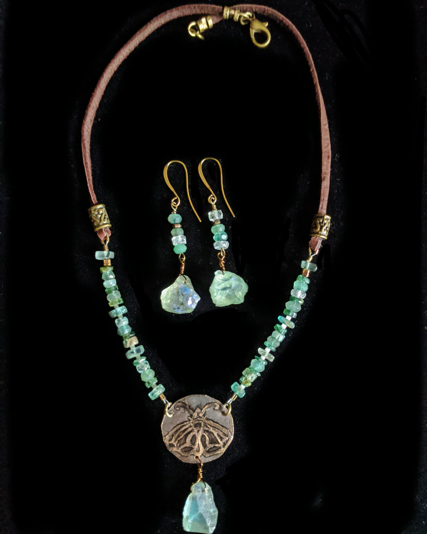 Art and Metal Jewelry - Brass Moth Necklace Set - Sunroot Studio