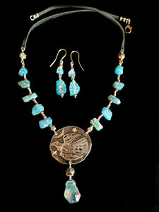 Art and Metal Jewelry - Nickel Silver Folk Bird Necklace Set - Sunroot Studio