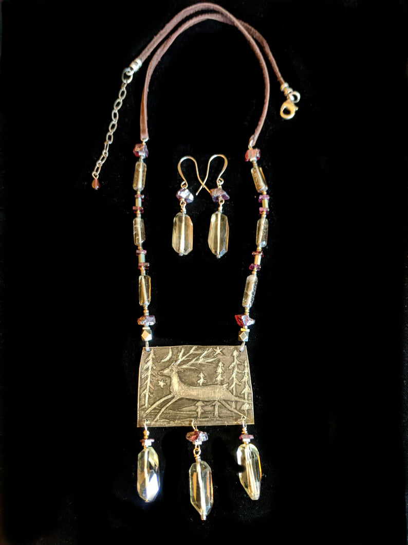 Art and Metal Jewelry - Nickel Silver Reindeer Necklace Set - Sunroot Studio