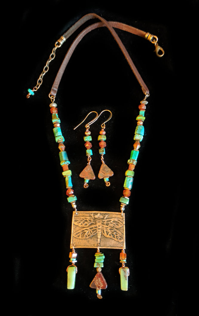 Art and Metal Jewelry - Copper Dragonfly Necklace Set - Sunroot Studio