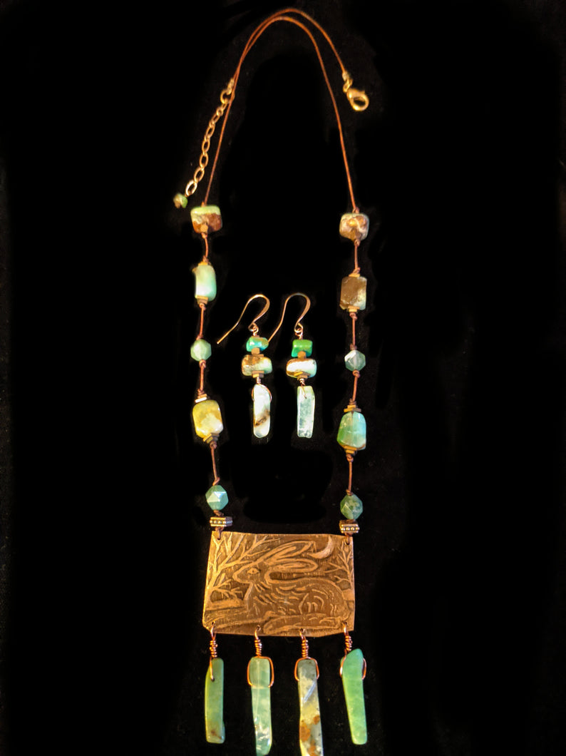 Art and Metal Jewelry - Copper Bunny with Moon Necklace Set - Sunroot Studio