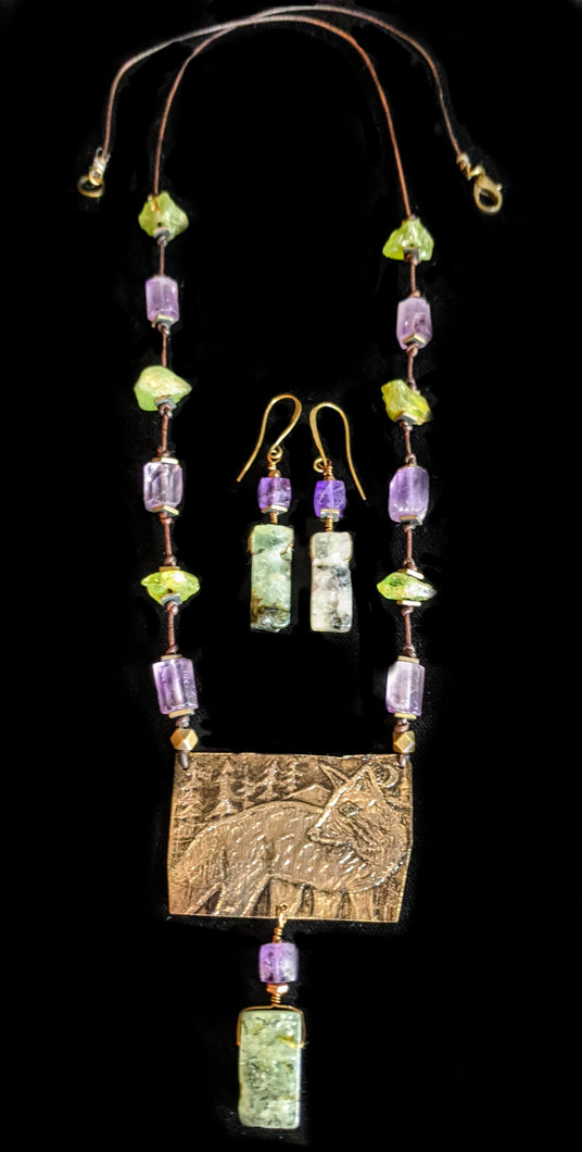 Art and Metal Jewelry - Brass Fox Necklace Set - Sunroot Studio