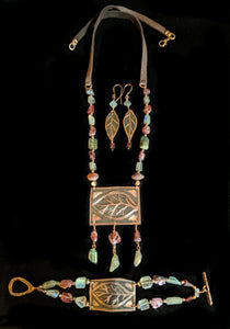 Art and Metal Jewelry - Copper Leaf & Garnet Necklace Set - Sunroot Studio