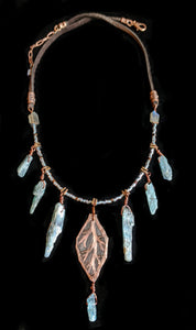 Art and Metal Jewelry - Copper Leaf & Kyanite Necklace - Sunroot Studio