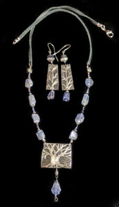 Nickel Silver Art and Metal Jewelry - Tree Set with Tanzanite Necklace Set - Sunroot Studio