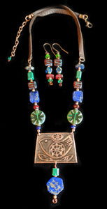 Art and Metal Jewelry - Copper Folk Bird Necklace Set - Sunroot Studio