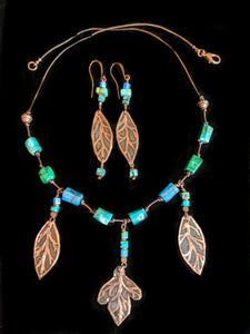 Art and Metal Jewelry - Copper Leaves Necklace Set - Sunroot Studio