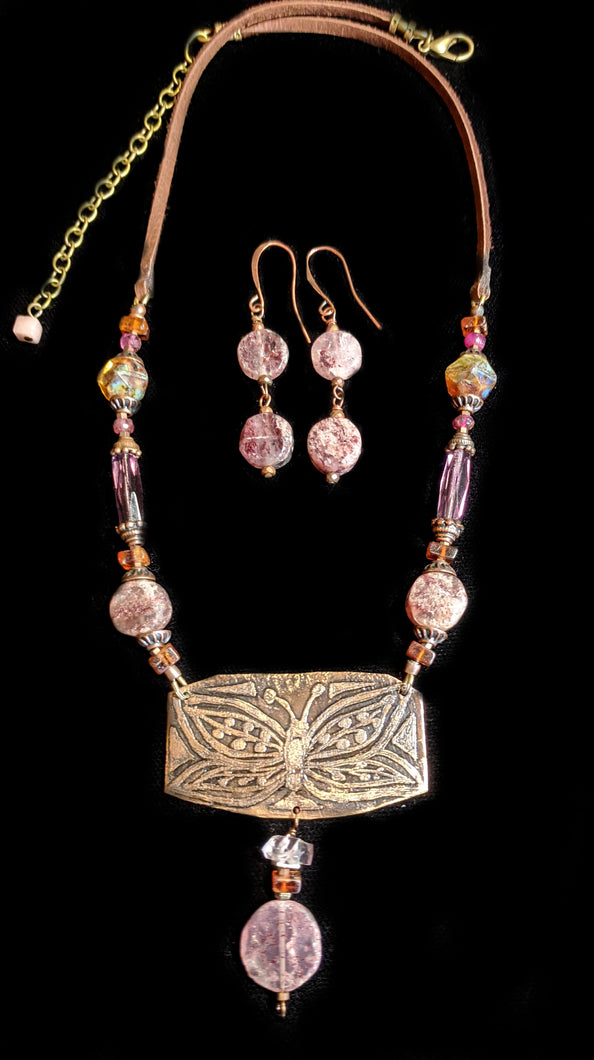 Art and Metal Jewelry - Bronze Butterfly Necklace Set - Sunroot Studio