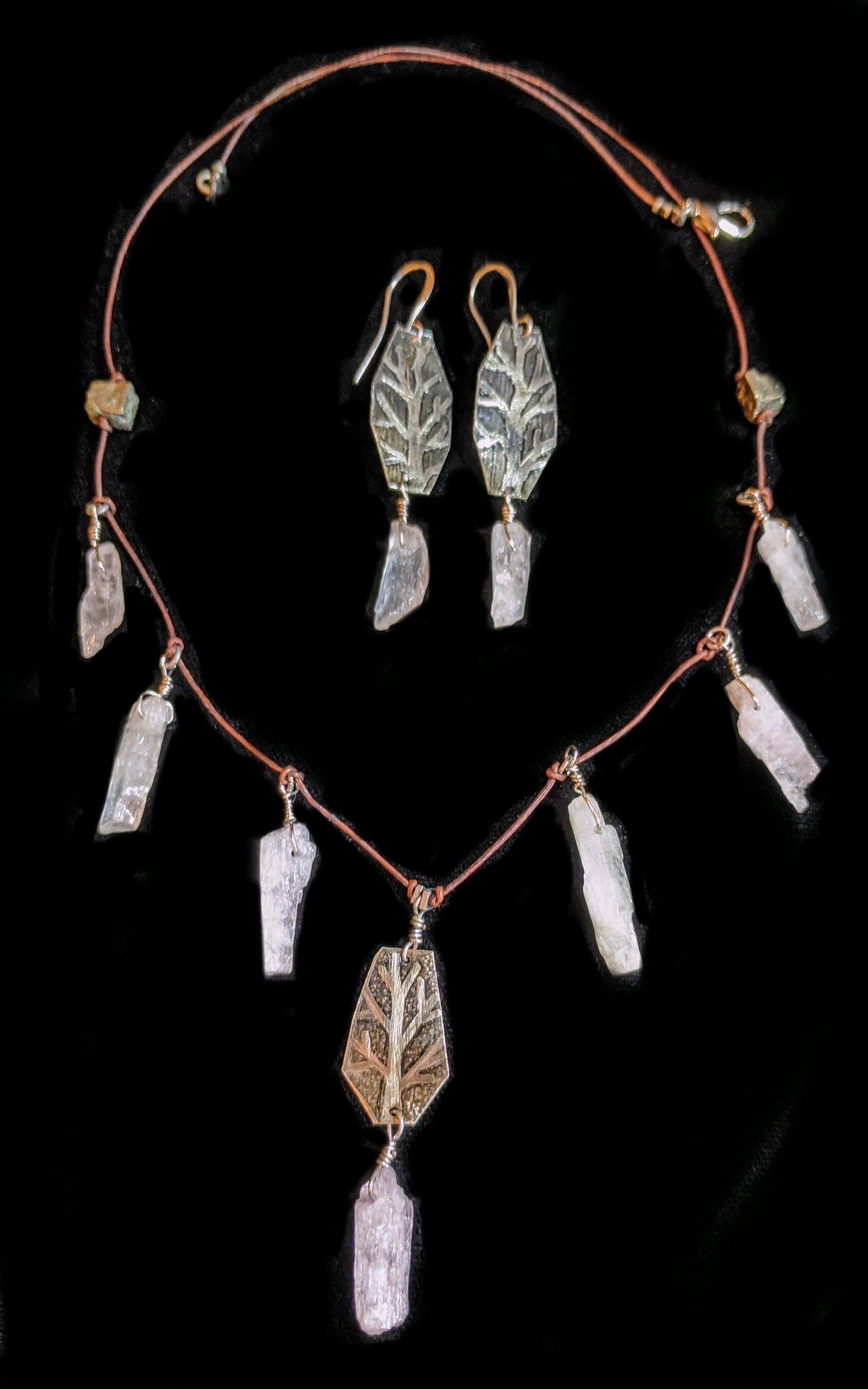  nickel silver & kunzite tree necklace set - sunroot studio
