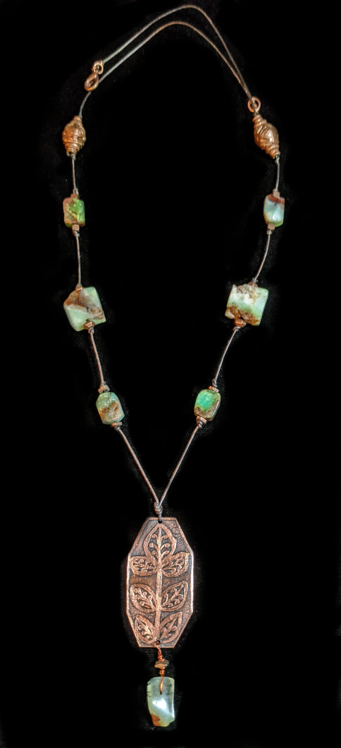 Copper & Art and Metal Jewelry - Chrysoprase Botanical Necklace Set - Sunroot Studio