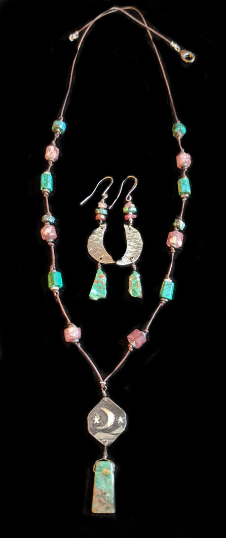 Art and Metal Jewelry - Nickel Silver Moon & Stars Necklace Set - Sunroot Studio