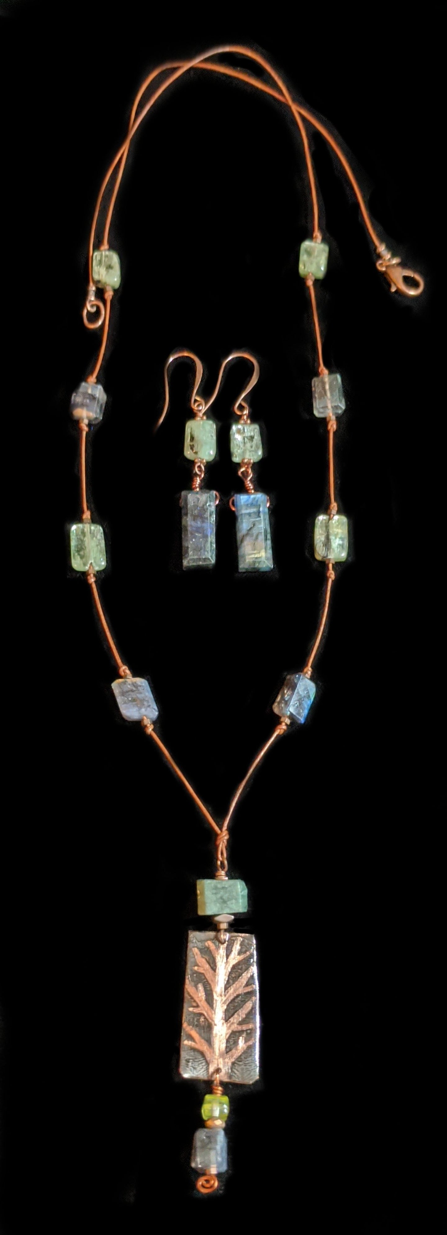copper  tree & labradorite necklace set - sunroot studio