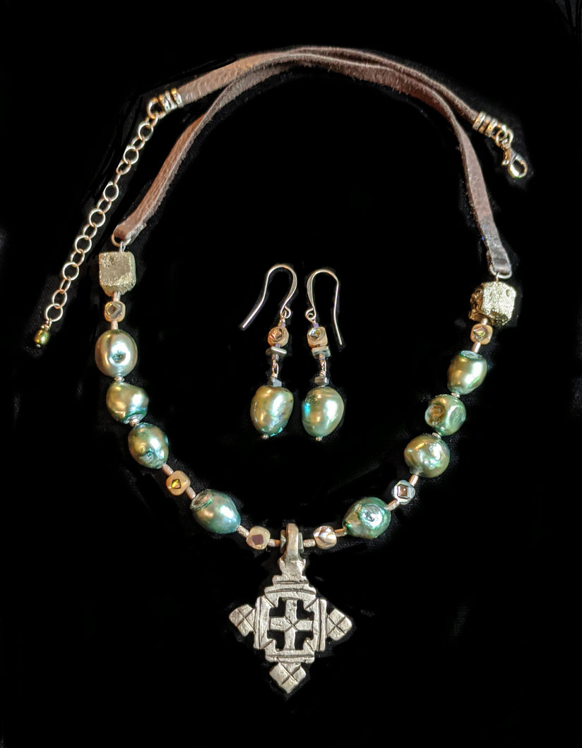 Ethiopian Cross & Pearl Set - Sunroot Studio